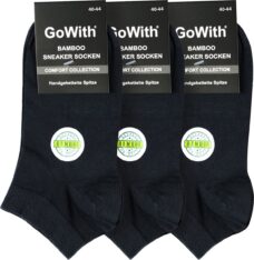 GoWith - bamboe sokken | sport sokken - 3 paar - enkelsokken - sneaker sokken - heren sokken - zwart - maat 39-42