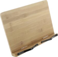 LuxeBass Verstelbaar Bamboe Boekenstandaard | Boekenhouder | Kookboekstandaard | iPad en Tablet standaard met Paginaklemmen (Maat L) LB635