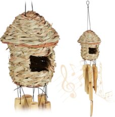 Relaxdays Windgong bamboe - set van 2 - vogelhuisje - tuindecoratie - geluid - natuur