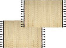 Set van 10x stuks placemats zwart met franjes - bamboe - 45 x 30 - Tafel onderleggers