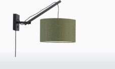 Wandlamp met Korte Arm - ANDES - Zwart Bamboe - Groen Linnen
