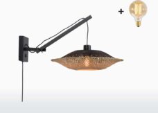Wandlamp met Korte Arm - KALIMANTAN - Zwart Bamboe - Small (44x12cm) - Met Gloeilamp