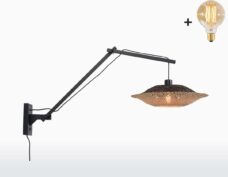 Wandlamp met Lange Arm - KALIMANTAN - Zwart Bamboe - Medium (60x15cm) - Met Gloeilamp