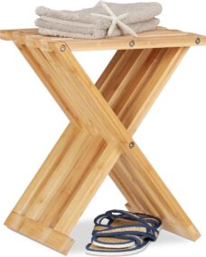 relaxdays bamboe kruk - badkamerkruk - plantentafel - houten kinderkruk - klapbaar krukje