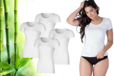 Bamboo Essentials - T Shirt Dames - Bamboe - Ronde Hals - 4 Stuks - Wit - L - Anti Zweet Shirt - Ondershirt - Extra Lang