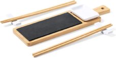 Sushi serveer set - Chopsticks - Eetstokjes - Serveerplank - Bamboe - Leisteen - Keramiek - 6-delig