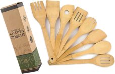 8 Stuks Bamboe Houten Keuken Kookgerei Set, Kookgerei set Bamboe, Spatel, Keuken Bakken Schuimspaan, Keukenspatels en Lepels, Spatelset, Bakspatels, Keuken Gerei