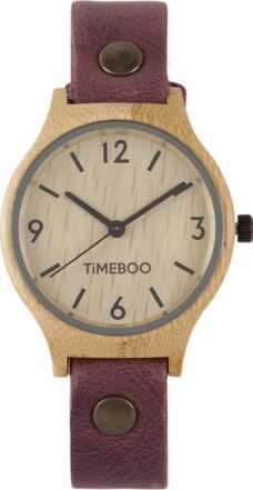 Dames horloge bamboe hout I Twist single aubergine leren band I TiMEBOO ®