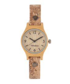 Dames horloge bamboe hout I VEGAN SMALL Single kurk naturel donker I TiMEBOO ®