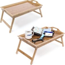 Relaxdays 2x bedtafel bamboe - inklapbare poten - beddienblad - bed tafeltje - dienblad