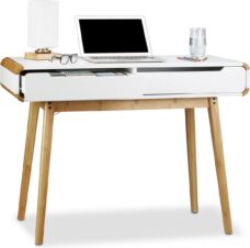 Relaxdays bureau met lades - computertafel hout- computerbureau bamboe - Scandinavisch
