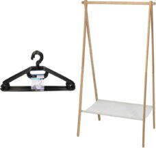 Set van kledingrek met plank en kledinghangers - bamboe - 155 cm