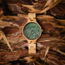Woodystore | Marble Elsa houten dames horloge Groen | Bamboe hout 36mm