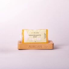 Aurgan zeephouder met zeepje - 2 in 1 set - handgemaakte glycerinezeep citroen - body soap - bamboe zeephouder - douchezeep