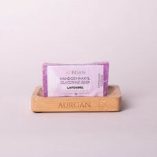 Aurgan zeephouder met zeepje - 2 in 1 set - handgemaakte glycerinezeep lavendel - body soap - bamboe zeephouder - douchezeep