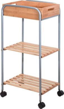 Bamboe houten badkamer kastje/trolley 81 cm - Badkamermeubels/badkamerkasten - Bijzetkastje op wieltjes