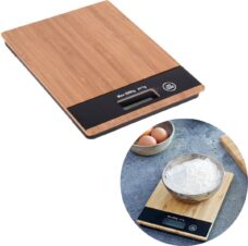 Cheqo® Keukenweegschaal - Digitale Keukenweegschaal - Elektronische Weegschaal - Tot 5 KG - Keuken Weegschaal - 20x15cm - Bamboe - Op Batterijen