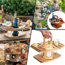 Draagbare picknicktafel wijntafel - inklapbaar borrelplank hout - klaptafel wijntafel flessendrager