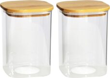Gerim - Voedsel bewaren voorraadpot - 2x stuks - glas - bamboe deksel - 1100 ml