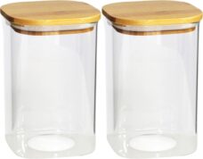 Gerim - Voedsel bewaren voorraadpot - 2x stuks - glas - bamboe deksel - 1400 ml