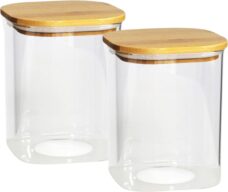 Gerim - Voedsel bewaren voorraadpot - 2x stuks - glas - bamboe deksel - 800 ml
