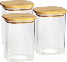 Gerim - Voedsel bewaren voorraadpot - 3x stuks - glas - bamboe deksel - 1100 ml