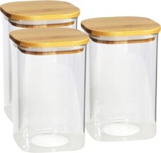 Gerim - Voedsel bewaren voorraadpot - 3x stuks - glas - bamboe deksel - 1400 ml