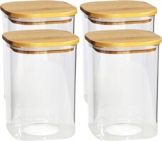 Gerim - Voedsel bewaren voorraadpot - 4x stuks - glas - bamboe deksel - 1100 ml
