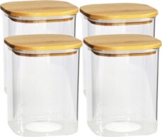 Gerim - Voedsel bewaren voorraadpot - 4x stuks - glas - bamboe deksel - 800 ml
