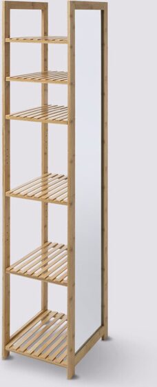 Kast met Spiegel - Kolomplank 5 vakken met spiegel, Bamboe