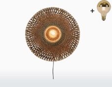 Wandlamp - BALI - Naturel/Zwart Bamboe - Medium (60x15cm) - Met Gouden LED-lamp