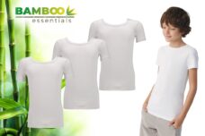 Bamboo Essentials - T Shirt Kinderen Jongens - Ronde Hals - 3 Stuks - Wit - 110-116 - Bamboe - Ondershirt - Extra Lang - Anti Zweet T-Shirt Jongens