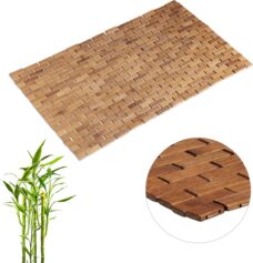 Relaxdays badmat bamboe - douchemat - badkamer mat - antislip - oprolbaar - 50 x 80 cm - Naturel