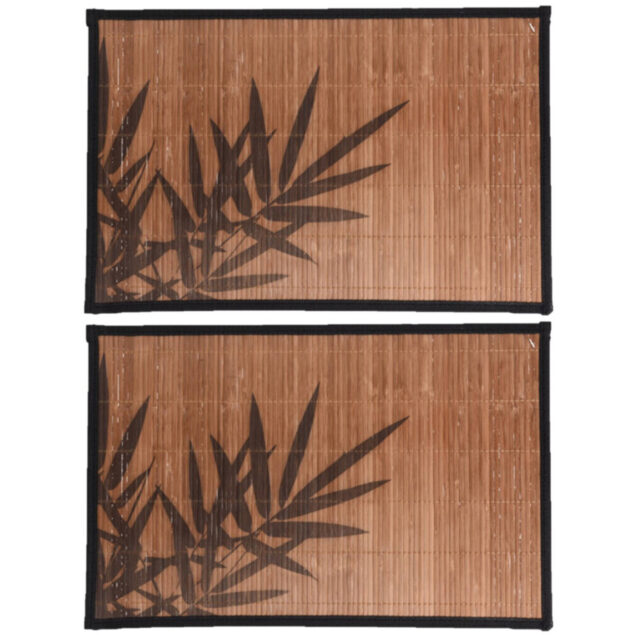 4x Stuks Rechthoekige Placemat 30 X 45 Cm Bamboe Bruin Met Zwarte Bamboe Print 2 - Placemats