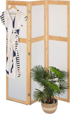 Relaxdays kamerscherm - 3-delig - paravent bamboe - room divider woonkamer - kunststof