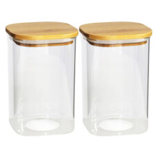 2x stuks voedsel bewaren keuken voorraadpot - glas - bamboe deksel - 1400 ml - Voorraadpot