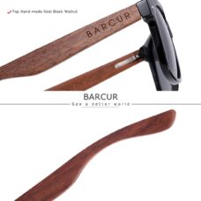 Barcur - Zonnebril voor Heren - Rechthoekig Frame met Bamboe Benen - UV400 Gepolariseerd