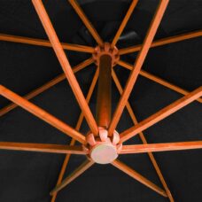 Hangende parasol Zwart Dennenhout | Watervast - UV bestendig - Kleurvast | Zweefparasol - Massief houten paal Bamboe | Stabiel - 290 cm hoog | Tuin decoratie - Parasol - Zonparasol - Tuinparasol