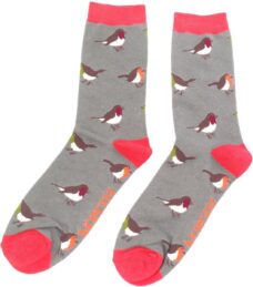 Mr Heron - Bamboe sokken heren roodborstjes grijs