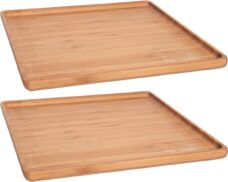 Set van 2x stuks bamboe houten dienbladen 26 x 26 cm met opstaande rand vierkant - Serveerbladen/dienbladen van hout