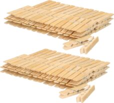 120x stuks voordeelpak stevige wasknijpers/wasgoedknijpers van bamboe hout - 7 x 1 cm per stuk