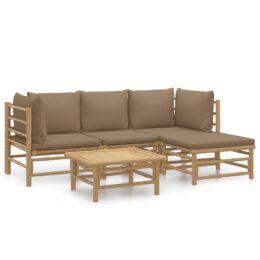Loungeset van bamboe 5-delig - 2x hoekbank + middenbank + voetensteun + tafel - Taupe
