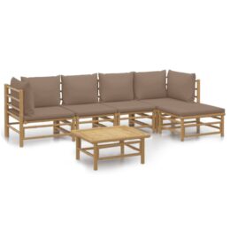 Loungeset van bamboe 6-delig - 2x hoekbank + 2x middenbank + voetensteun + tafel - Taupe
