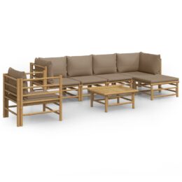 Loungeset van bamboe 7-delig - 2x hoekbank + 2x middenbank + fauteuil + voetensteun + tafel - Taupe