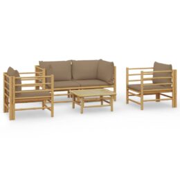 Loungeset van bamboe 5-delig - 2x hoekbank + 2x fauteuil + tafel - Taupe