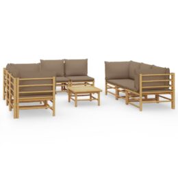 Loungeset van bamboe 9-delig - 4x hoekbank + 4x middenbank + tafel - Taupe