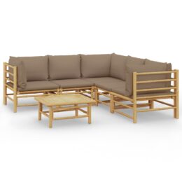 Loungeset van bamboe 6-delig - 3x hoekbank + 2x middenbank + tafel - Taupe