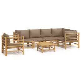 Loungeset van bamboe 7-delig - 2x middenbank + 3x hoekbank + fauteuil + tafel - Taupe