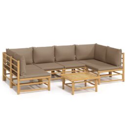 Loungeset van bamboe 7-delig - 2x hoekbank + 4x middenbank + tafel - Taupe