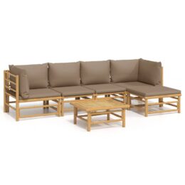 Loungeset van bamboe 6-delig - 2x hoekbank + 2x middenbank + voetensteun + tafel - Taupe